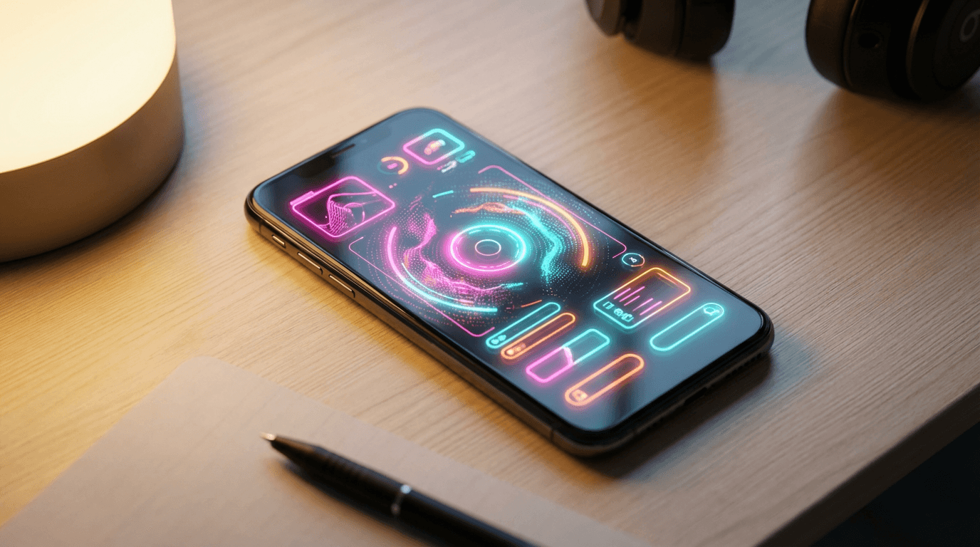 Smartphone displaying professional video content and engagement metrics