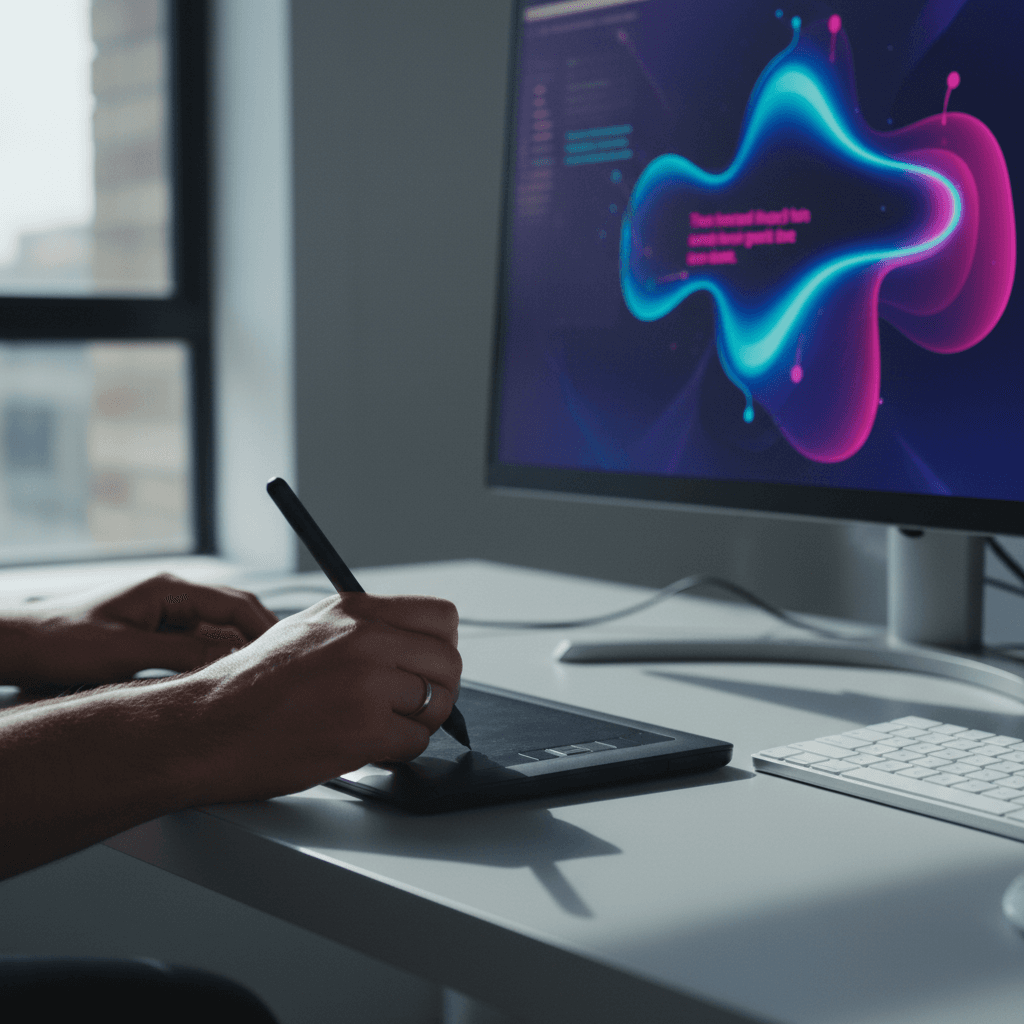 Hands working on video production and analytics for content creation